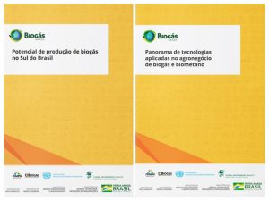 capa dos relatórios de potencial de produção de biogás e de tecnologias no sul do brasil. Estudo realizado pelo GEF e pelo CIBiogás e UNIDO. 