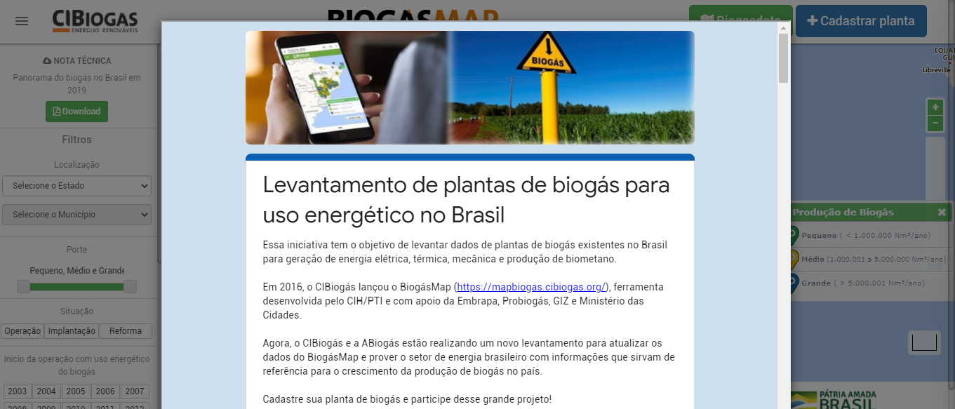 Mapa do biogas no Brasil - Registro de plantas